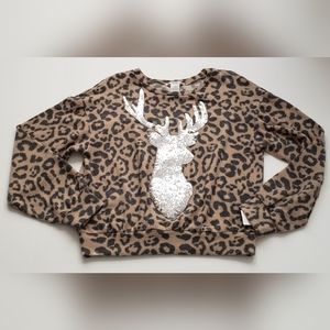 NOUVIDA Animal Print Fleece Crewneck Sweatshirt